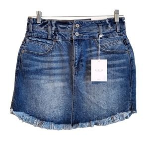 KANCAN Women's XL Jean Skirt Logo 4 Pockets Raw Hem Waist 30" Worn once!